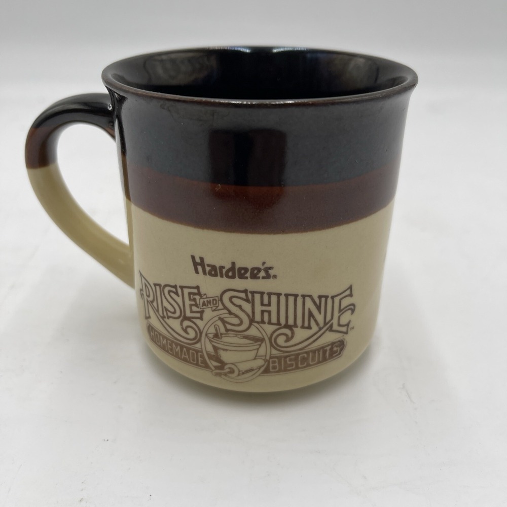 1989 Hardees Rise And Shine Coffee Mug Cup Brown VTG Breakfast Advertising